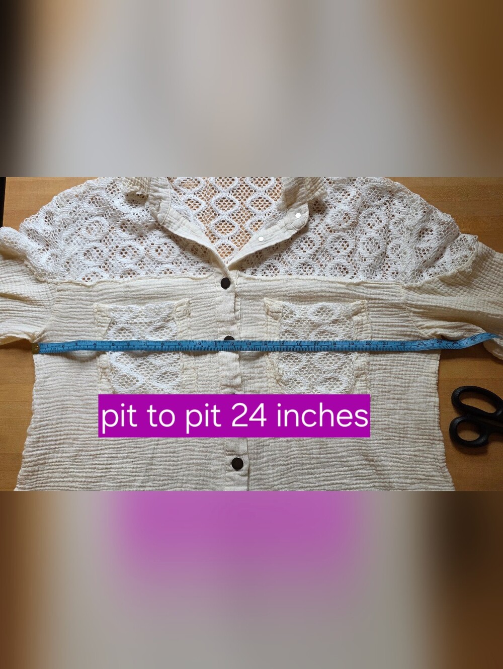 POL Cream Lace Crochet Button Down Gauze Boho Shacket Oversized - Picture 9 of 10